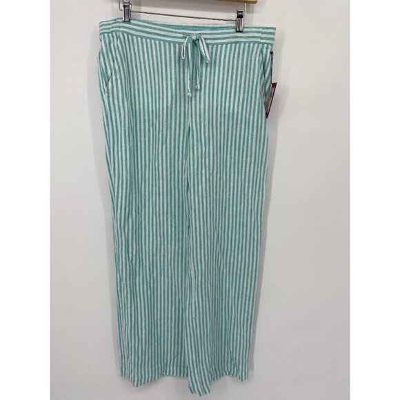 VINCE CAMUTO LINEN STRIPE OCEAN WAVE WAIST DRAWSTRING STRAIGHT PANTS SIZE MEDIUM - Picture 1 of 4
